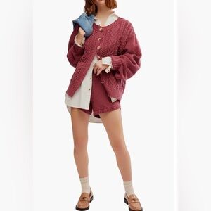 FREE PEOPLE Keeper Cotton Blend Cable Sweater & Shorts Set Size Large